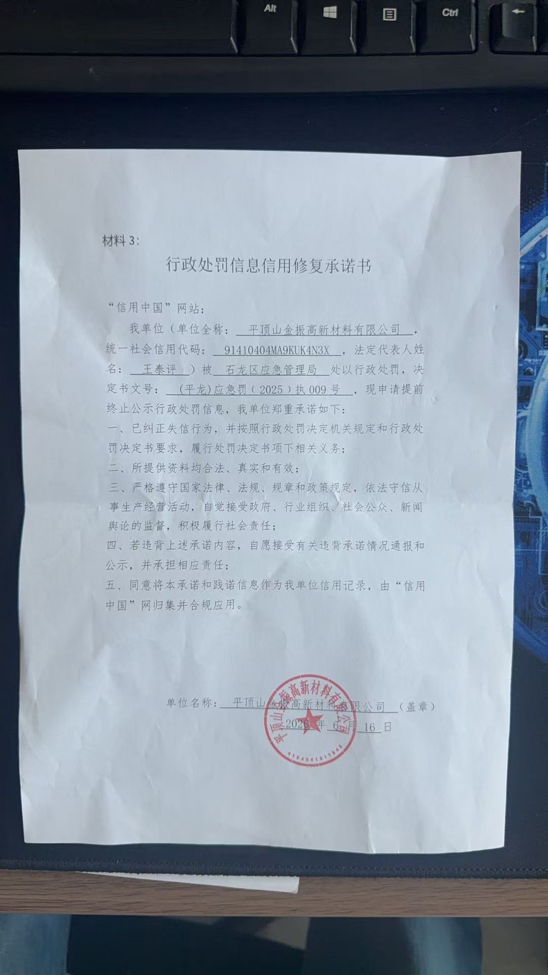 平顶山金振高新材料有限公司信用修复承诺书.jpg